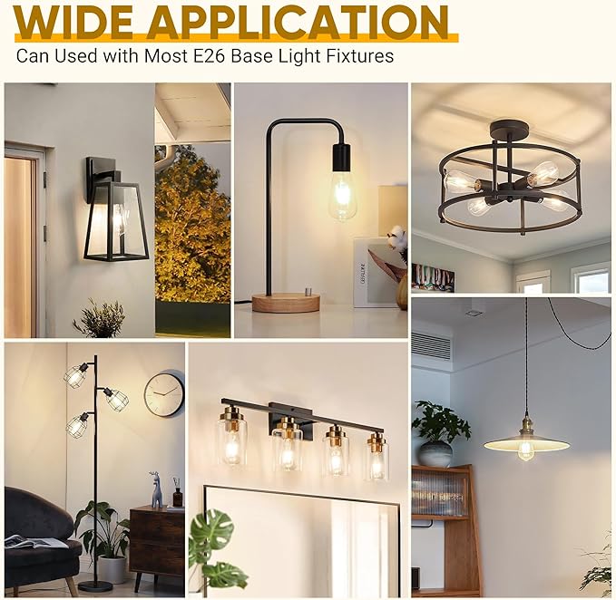 WIHTU LED Edison Light Bulbs, Vintage 6W LED Bulb 60W Equivalent, St58 4000K Daylight Soft White with CRI 85+, E26 Standard Base, 900LUM, Non-Dimmable, Clear Glass, Pack of 4