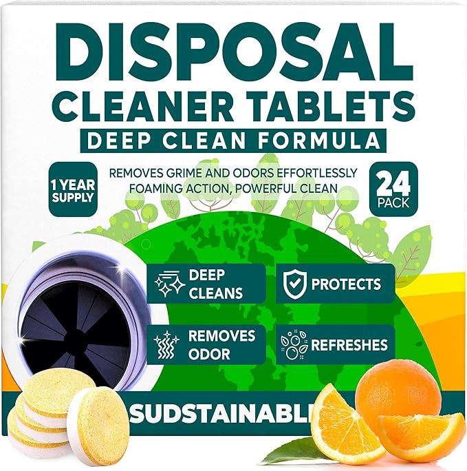 Sudstainables Garbage Disposal Cleaner Tablets 24-Pack - Sink Cleaner and Deodorizer, Disposal Cleaner and Deodorizer, Garbage Disposal Cleaner and Deodorizer Tablets - up to 1-year Supply