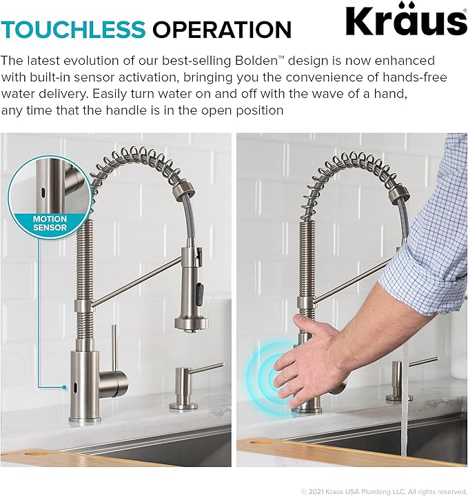 KRAUS Bolden Touchless Sensor Commercial Style 2-Function Single Handle Pull-Down Kitchen Faucet in Matte Black, KSF-1610MB