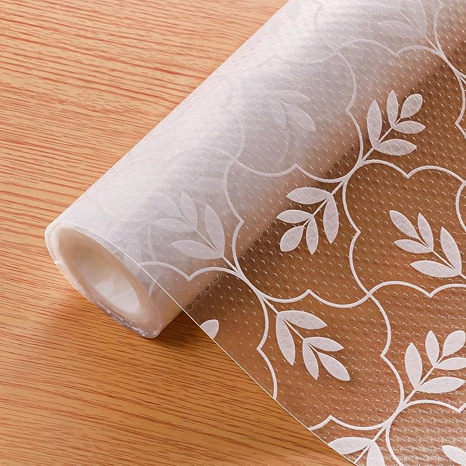 Cooyes Shelf Liner Drawer Liners, Shelf Liners for Kitchen Cabinets, Non Adhesive Cabinet Liner, EVA Waterproof Non-Slip Refrigerator Liners for Kitchen, Drawer (Transparent, 17.7 in x 16.5ft)