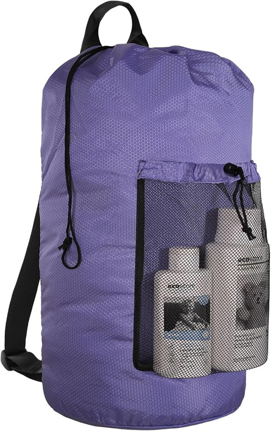 Laundry Bag Backpack Large Travel Laundry Bag with Adjustable Shoulder Straps Portable Laundry Hamper for College, Dorm, Apartment Camp (Purple)