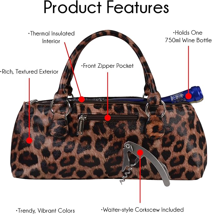 Wine Clutch Bag (Thermal Insulated) Trendy Women's Carry Tote | Holds Red & White 750mL Bottles | Trendy Fashion | Incl. Portable Waiter-Style Corkscrew