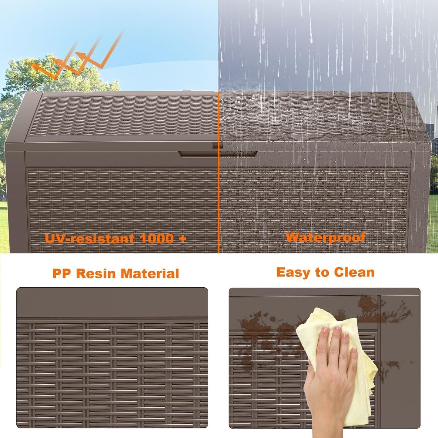 Vixzen 100 Gallon Waterproof Deck Box – Outdoor Storage Organizer for Patio & Garden,Grey