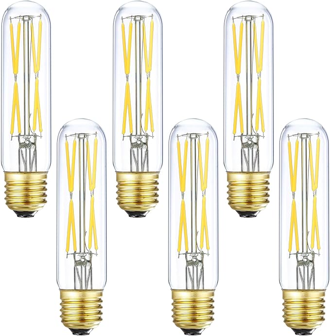 XININSUN T10 Led Bulb, 8W Dimmable Led Tubular Bulbs, 75-100 Watt Equivalent,850lm, Clear Glass, E26 Base Lamp Bulb, for Cabinet Display Cabinet etc. (4000K Daylight, 6-Pack)