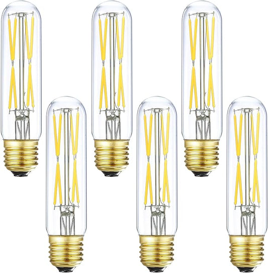XININSUN T10 Led Bulb, 8W Dimmable Led Tubular Bulbs, 75-100 Watt Equivalent,850lm, Clear Glass, E26 Base Lamp Bulb, for Cabinet Display Cabinet etc. (4000K Daylight, 6-Pack)