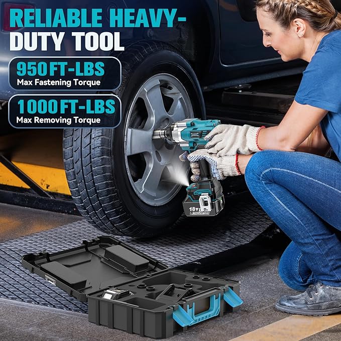 Cordless Impact Wrench 1/2 inch Compatible with Makita 18V Battery, 1000Ft-lbs (1360N.m) Brushless High Torque Impact Gun, Power Impact Driver for Car Truck Mower, with 2x5.0AH Battery & 6 Sockets