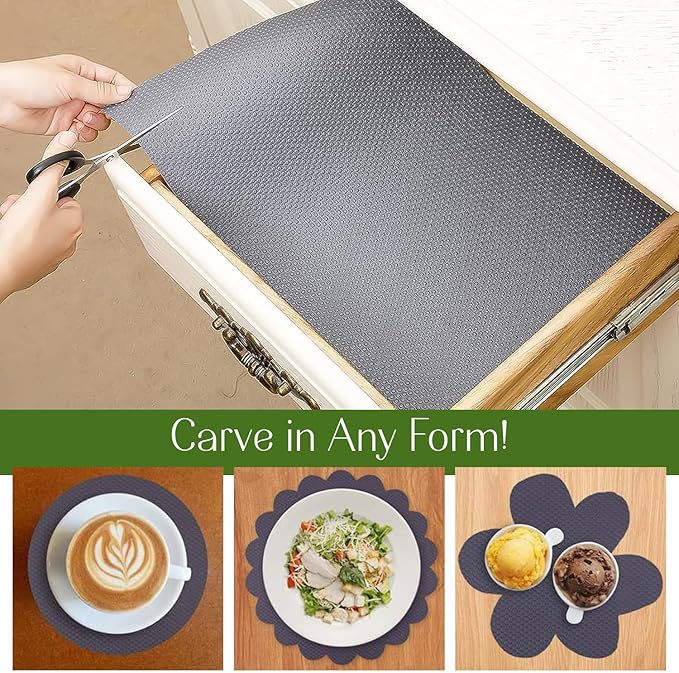 EVALAND 17.7 INCHES x 33 FEET (394 Inches) Non-Slip Shelf Liner, EVA Kitchen Liner, Non-Adhesive Liner, Smooth Drawer Liner, Durable Strong Grip Liner, Stain-Proof Shelf, Cabinet Liner, Grey