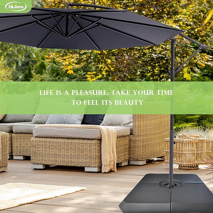 T&Jero 4 Piece Heavy Duty Plastic Base Stand Weight for Patio Outdoor Cantilever Offset Umbrella, 350 lb with Water and Sand Filled, Black