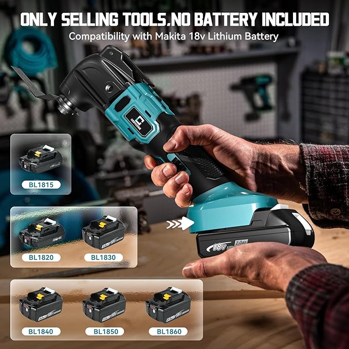 Cordless Oscillating Tool Compatible with Makita Battery, 21000 OPM Max Brushless-Motor Tool with Auxiliary Handle, Oscillating Multi-Tool for Scraping, Sanding,Cutting Wood(Tool only)