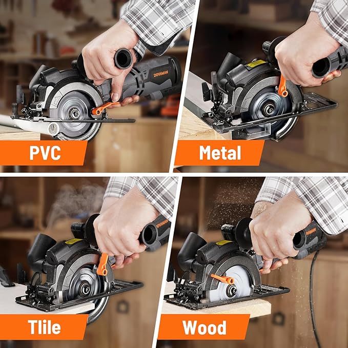 Circular Saw, 5.8A 4-1/2" Circular Saw w/Laser, Metal Auxiliary Handle, 6 Blades (4½", 4¾"), Cutting Depth 1-11/16" (90°), 1-3/8" (45°), Ideal for Wood, Soft Metal, Plastic, Tile - MCS01A