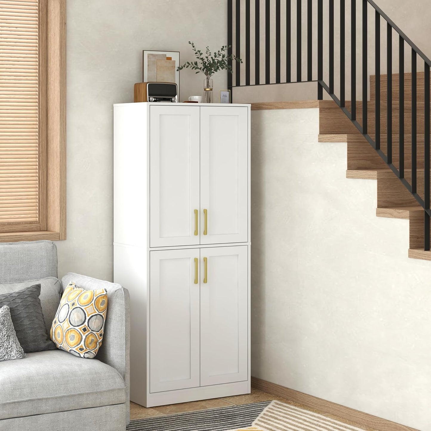 Storage Cabinet, Kitchen Pantry with Doors & Shelf, Tall Storage Cabinet for Bathroom, Living Room, Entryway,White