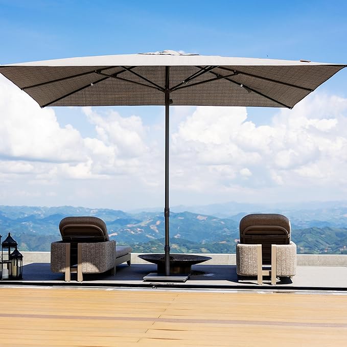 PURPLE LEAF 9 X 12 FT Semi-Auto Outdoor Patio Umbrella Market Table Sun Umbrellas with 8 Aluminum Sturdy Ribs for Backyard Deck Garden Pool (Silver Pole Gray Canopy)