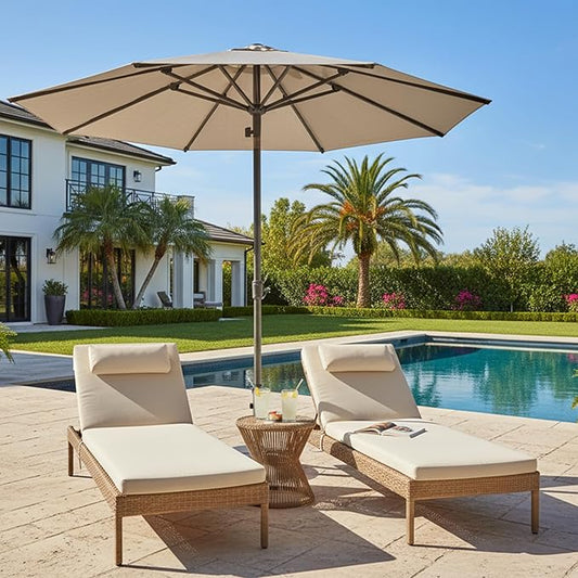 PURPLE LEAF 10 FT Semi-Auto Outdoor Patio Umbrella Market Table Sun Umbrellas with 8 Aluminum Sturdy Ribs for Backyard Deck Garden Pool (Gray Pole Beige Canopy)