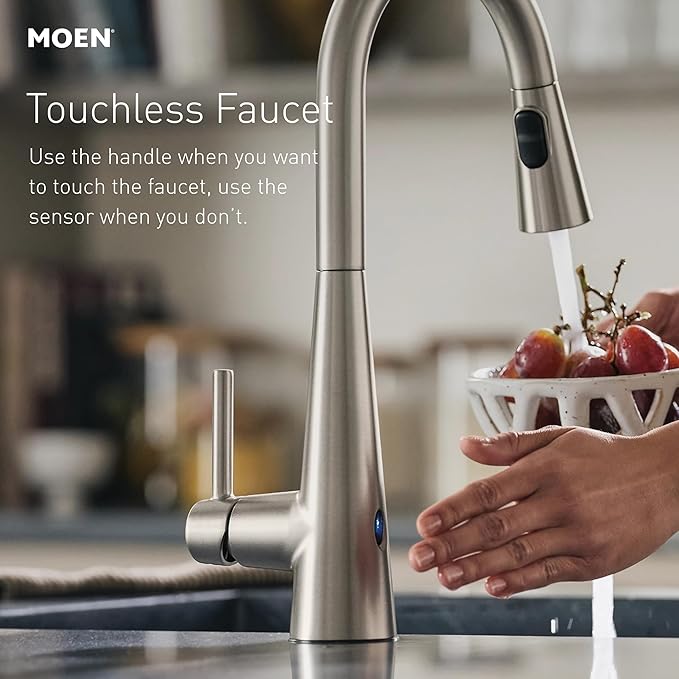 Moen Adler Matte Black Motionsense Wave Sensor Touchless One Handle Pulldown Kitchen Faucet Featuring Power Clean, 87233EWBL