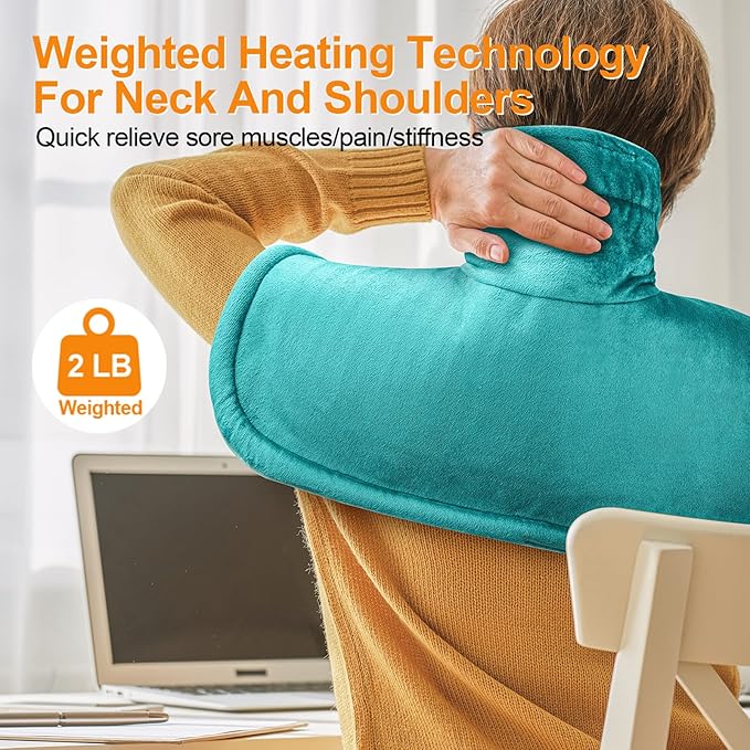Heating Pad for Neck and Shoulders and Back, Christmas Birthday Gifts for Women Mom Mother, Weighted Neck Heating Pad for Back Pain Relief, Heating Pads Large, 6 Heat Settings 4 Auto-Off,17"x23" Blue