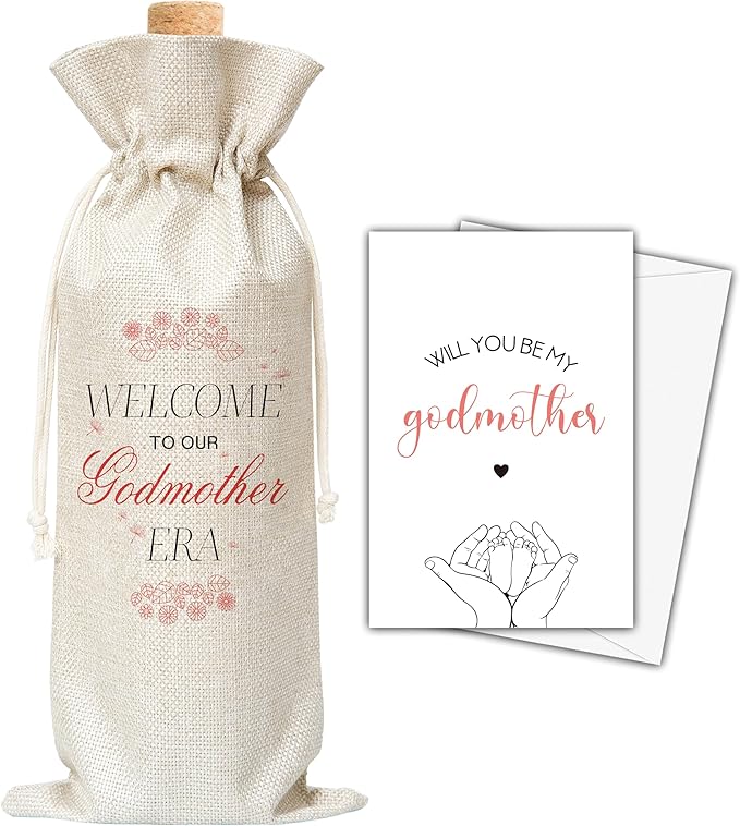Godmother Gifts Wine Bag & Card, Godmother Proposal Gifts, Wine Bag For God Mother, Welcome To Our Godmother Era Wine Bag For Baby Shower Baby Announcement Baptism, Will You Be My Godmother Gifts -04