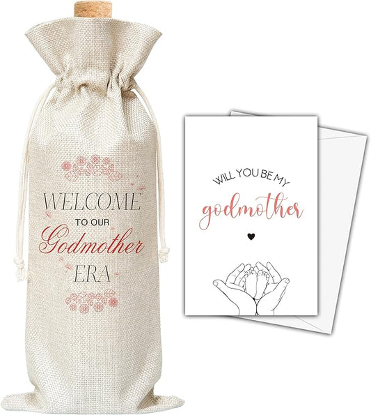 Godmother Gifts Wine Bag & Card, Godmother Proposal Gifts, Wine Bag For God Mother, Welcome To Our Godmother Era Wine Bag For Baby Shower Baby Announcement Baptism, Will You Be My Godmother Gifts -04