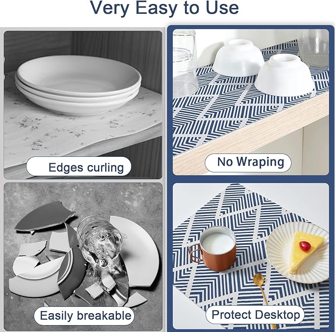 Shelf Liners for Kitchen Cabinets Non-adhesive, 24in x 12FT Drawer Liner Non Slip Shelf Paper, Waterproof Easy to Clean Surface, Thicken Strong Grip for Pantry Cupboard Dresser Mat, Blue Stripe