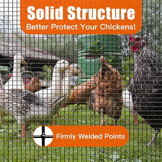 36" x 50' 1/4inch Hardware Cloth, Black Vinyl Coated Chicken Wire Fence Galvanized Welded Mesh Roll for Home Garden Rabbit Cage