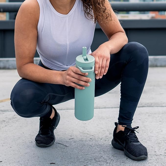 BrüMate Rotera 25 oz Stainless Steel Water Bottle with Touch Free Straw and Carry Handle | 100% Leakproof Insulated Water Bottle | Cup Holder Friendly Base | (Mocha)