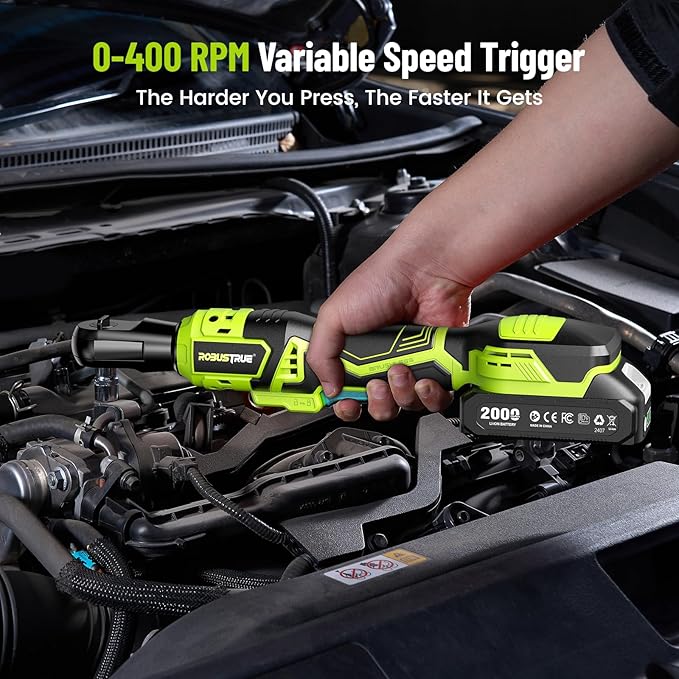 1/2" Electric Ratchet Wrench: 66Ft-lbs/400 RPM Variable Speed Cordless Power Ratchet Kit with 2x2000mAh Li-Ion Batteries, 8 Sockets, 1/4" and 3/8" Adapters, 3" Extension Bar for Auto Repair