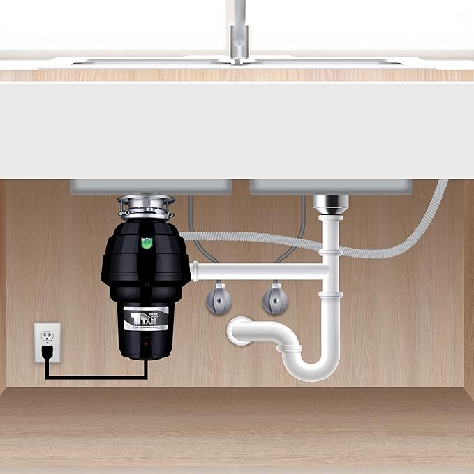 TITAN 10-US-TN-1060-3B Torque Garbage Disposal System with Stainless Steel Impellers & Griding Components, Black (1-1/4 HP | Premium)