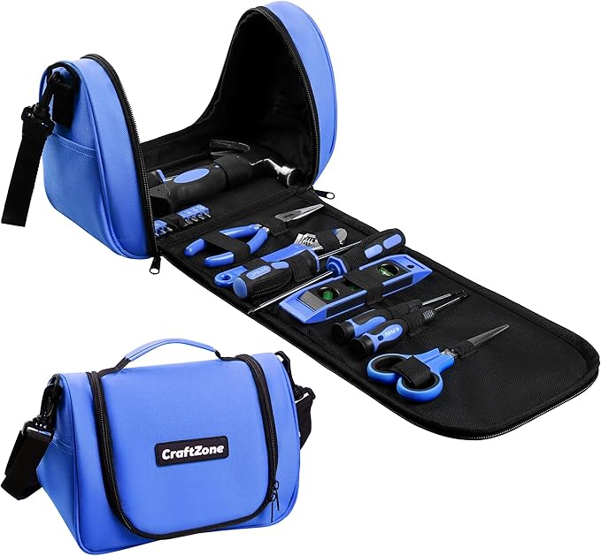 Tool Kit Portable,Basic Hand Tool Set 21Pcs with Pouch,Tool Bag for Home|Dorm|Office|DIY|Classroom,Blue