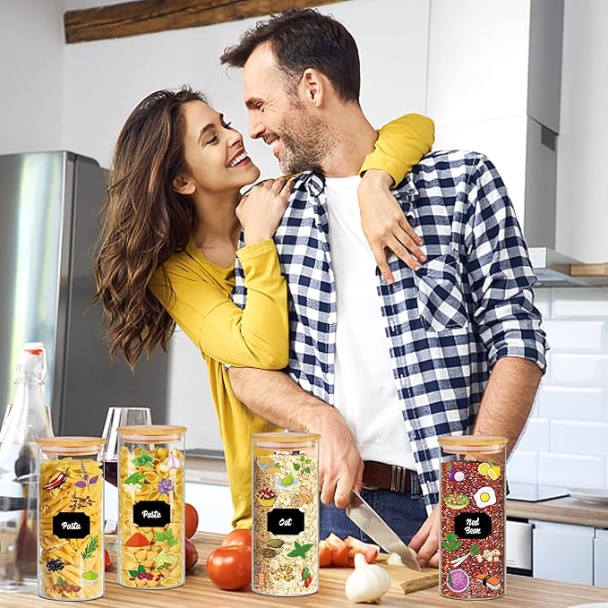 32 oz 8 Pcs Glass Jars with Bamboo Lids, Stackable Clear Food Storage Jars, Airtight Kichen Glass Pantry Storage Containers with Lids for Rice, Candy, Sugar, Flour, Nuts, Cookie, Coffee Bean