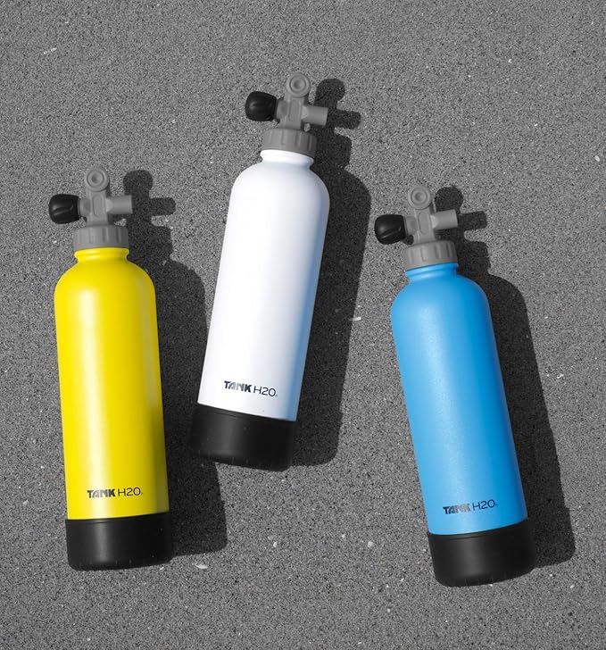 Scuba Tank Vacuum Insulated Water Bottle: Great Gift and Accessory for Scuba Divers | Holds 700mL | Food-Grade Stainless Steel Bottle, BPA-Free Cap, Silicone Boot