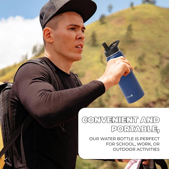 HYDRATE Insulated Stainless Steel Water Bottle - Large Reusable Flask with Leak-Proof Design and Convenient Handle - Double Vacuum Insulation for School, Work, or Adventure