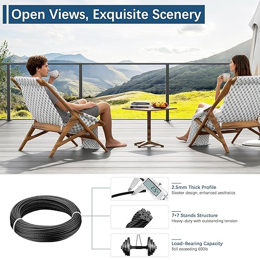 2 Pack Economical One-Stop Cable Railing Post Kits 36", Stainless Steel T304 Deck Railing System with Swageless Tensioner, Upgraded Black Powder Coated Level Drilled Post Kits with DIY Length