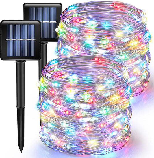 TW SHINE Multicolor Solar String Lights Outdoor, Total 80 FT 240 LED Solar Powered Waterproof Fairy Lights 8 Modes Copper Wire Lights for Christmas Party Tree Wedding Yard Decorations, 2 Pack