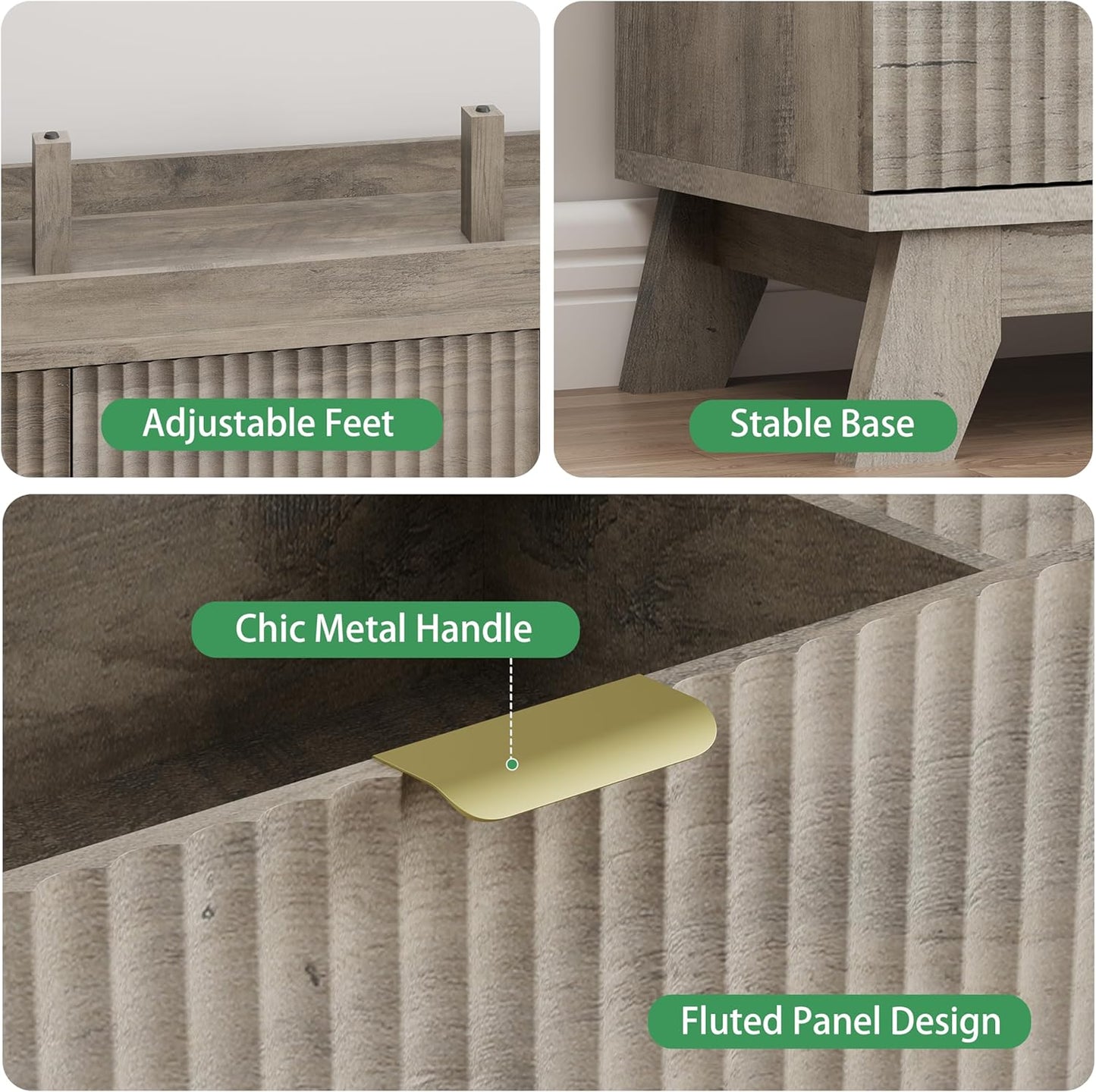 Fluted Dresser for Bedroom with 9 Drawers, 57" Wide Modern Chest of Drawers with Metal Handle, Wooden Dresser TV Stand, Wood Closet Clothes Storage Organizer for Living Room, Hallway, Grey