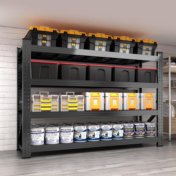 59” W 3000LBS Storage Shelves 4 Tier Garage Shelving, Heavy Duty Adjustable Metal Shelves Unit for Industrial, Warehouse, Basement, 59" W x 24" D x 59" H, Black