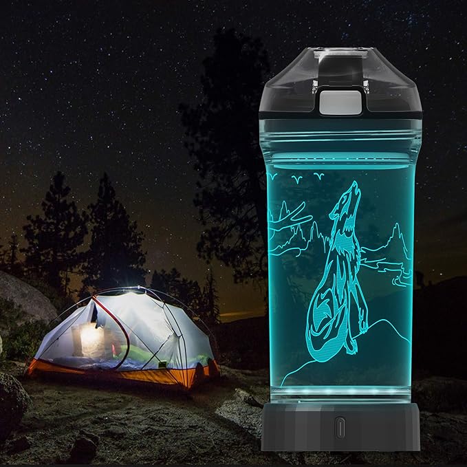 Kids Water Bottle with 3D Glowing Wolf LED Light - 14 OZ Tritan BPA Free - Creative Ideal Travel Cup Wolf Gift for School Kid Boy Child Holiday Camping Picnic