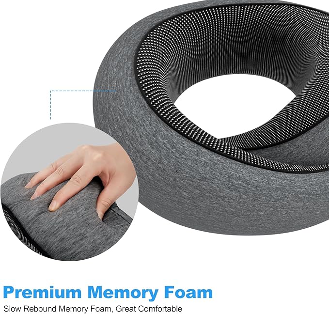 Travel Neck Pillow, Memory Foam Airplane Travel Pillow, 360-degree Comfort and Breathability, U-Shaped Pillow Storage