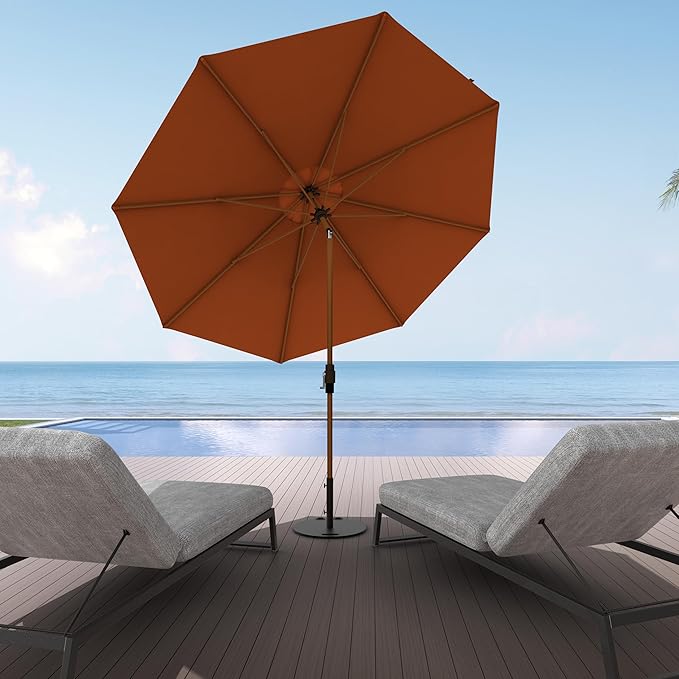 Midtown Umbrellas Sunbrella Umbrella Outdoor Patio Umbrella 2-8 Feet in Terracotta Acrylic Fabric - Auto-Tilt Aluminum Frame For Backyard Umbrella, Deck Umbrella & Porch Umbrella - Wooden Pole