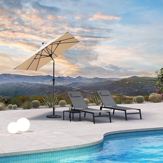 PURPLE LEAF 6.5' x 6.5' Square Patio Umbrella Outdoor Table Umbrella Aluminum Frame Market Umbrella Sun Umbrella with 8 Sturdy Ribs & Tilt for Garden Deck Lawn & Pool Beige