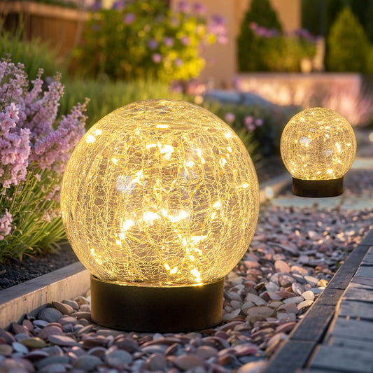 Beautyard Solar Globe Lights Outdoor Large Garden Decor USB Charged 4.72" Diameter 40LED 1000mAh Solar Lights Cracked Glass Globe Power Yard Patio Garden (4.72'' Large 2 Pack Warm White)