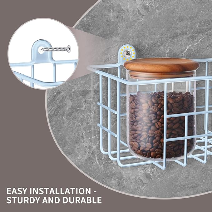 Spice Rack, 4-Pack Seasoning Organizer Wall Mount for Kitchen Storage Organization, Metal Spice Holder Shelf Saving Space for Cabinet, RV, Pantry, Blue