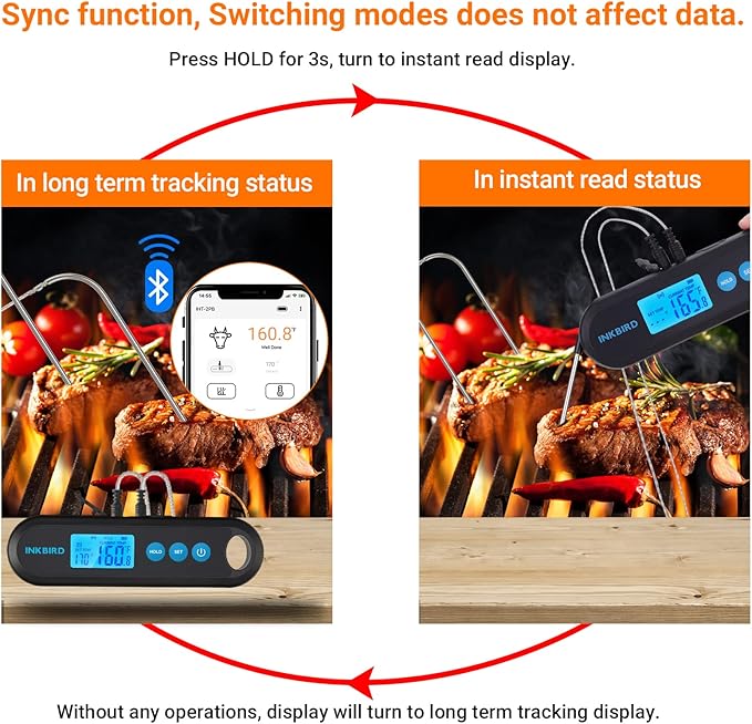 INKBIRD Instant Read Meat Thermometer Digital for Cooking with Dual Probes, 328FT Waterproof Bluetooth BBQ Meat Thermometer, Rechargeable Grill Thermometer with Temperature Alarms, Graph, Calibration