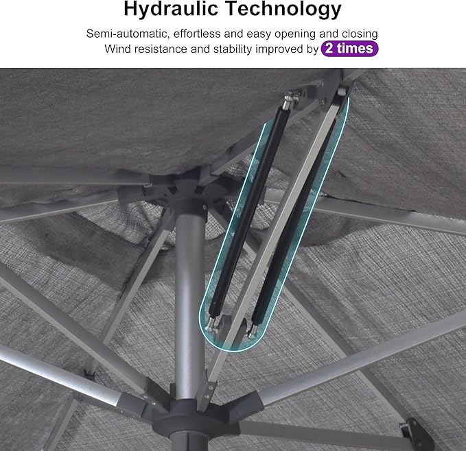 PURPLE LEAF 6 X 10 FT Semi-Auto Outdoor Patio Umbrella Market Table Sun Umbrellas with 6 Aluminum Sturdy Ribs for Backyard Deck Garden Pool (Silver Pole Gray Canopy)