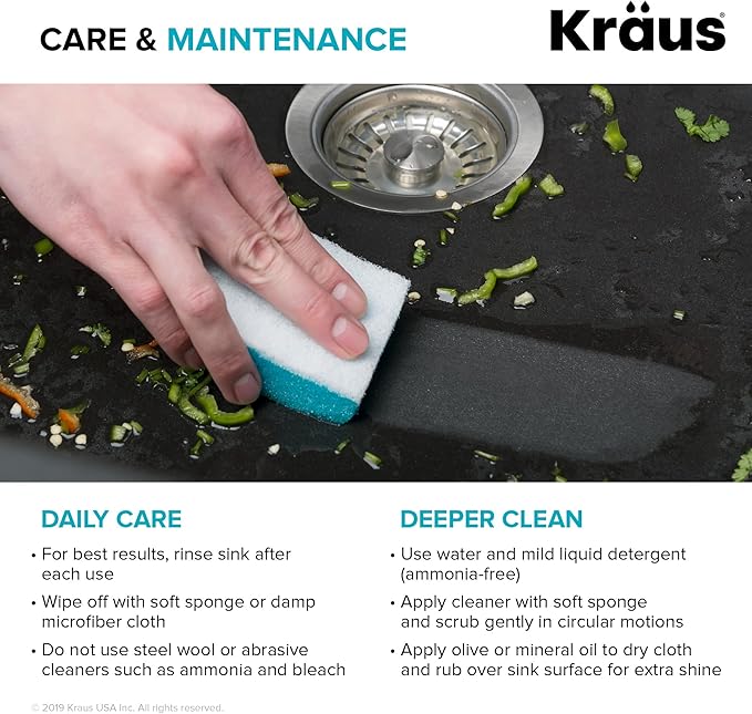 KRAUS Quarza 24-inch Kitchen Sink Drop-In/Undermount Single Bowl Granite Kitchen Sink Black Onyx, KGD-410B