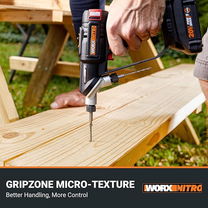 Worx Nitro 20V SwitchDriver 2.0 - 2-in-1 Brushless Cordless Drill Driver With Rotatable Dual 1/4" Chucks, Compact Design, Digital Torque Setting WX177L (Battery & Charger Included)