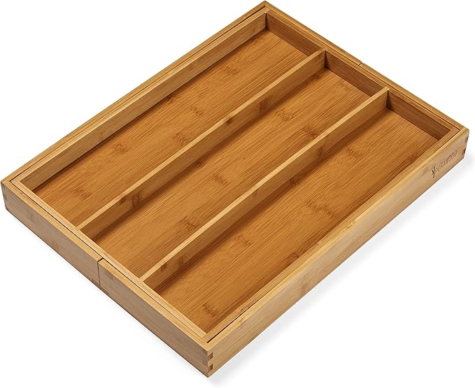 Purawood 2 PACK Large Premium Bamboo Silverware Organizer - Expandable Kitchen Drawer & Utensil Organizer, 17.5" x 19.75" Cutlery Tray with Drawer Dividers for Kitchen Flatware…