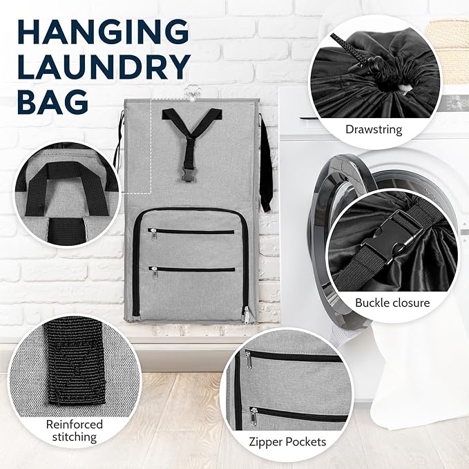Extra Large Laundry Backpack College Men, Camp Travel, Heavy Duty Laundry Bag Hamper with Structure - Stand Itself and Easy Storage (Gray)