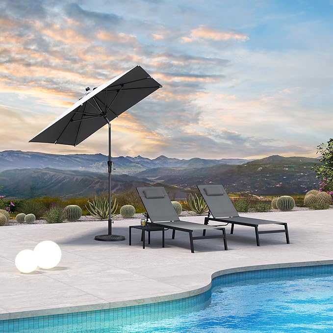 PURPLE LEAF 6.5' x 6.5' Square Patio Umbrella Outdoor Table Umbrella Aluminum Frame Market Umbrella Sun Umbrella with 8 Sturdy Ribs & Tilt for Garden Deck Lawn & Pool Light Gray