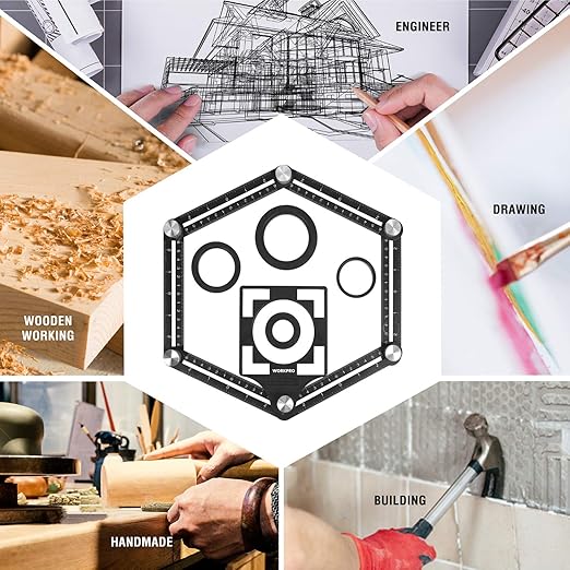 WORKPRO 10" and 6-Sided Angle Measuring Tool Combo Kit, Plastic Shape Contour Gauge Duplicator, Aluminum Alloy Multi Angle Measuring Ruler