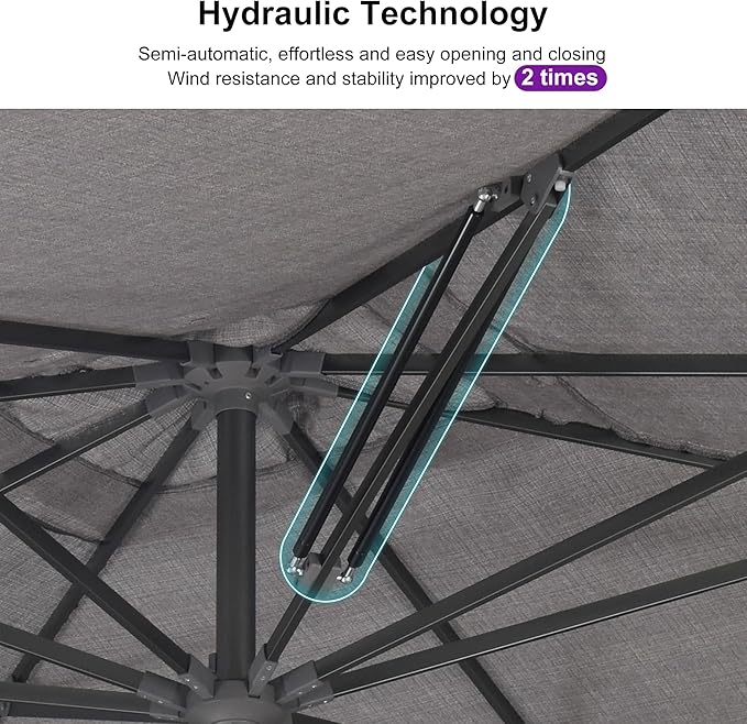 PURPLE LEAF 10 X 10 FT Semi-Auto Outdoor Patio Umbrella with Base Market Table Sun Umbrellas with 8 Aluminum Sturdy Ribs for Backyard Deck Garden Pool (Gray Pole Gray Canopy)