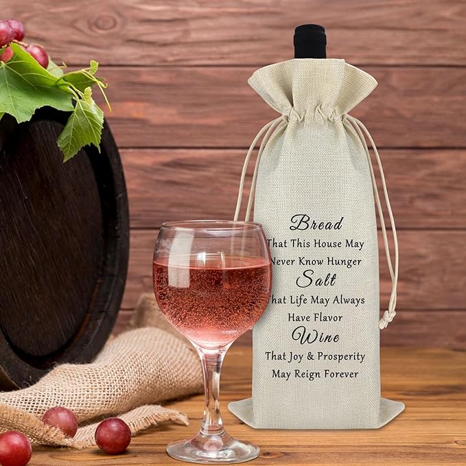 Housewarming Gift for Hostess Wine Gift Bag Thank You Gift for Women New Home Gift Wine Bottle Covers Christmas Thanksgiving Mothers Day Gift for Her Drawstring Burlap Wine Bag Home Storage Bag